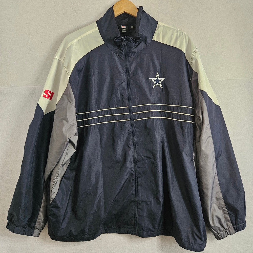 NFL Reebok Dallas Cowboys Windbreaker Jacket Mens 2XL Navy Blue Full Zip SI Logo